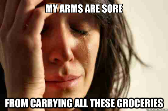 my arms are sore from carrying all these groceries - First World Problems