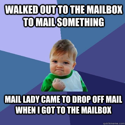 walked out to the mailbox to mail something mail lady came t - Success Kid