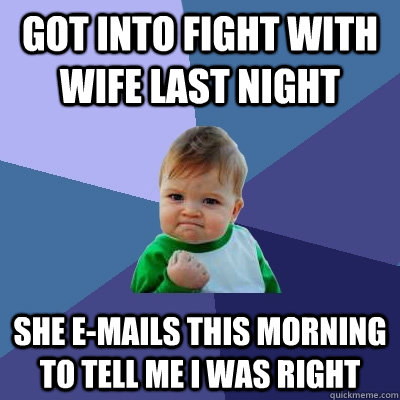 got into fight with wife last night she emails this morning - Success Kid