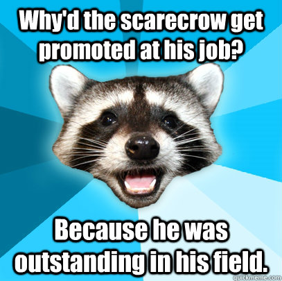 whyd the scarecrow get promoted at his job because he was - Lame Pun Coon