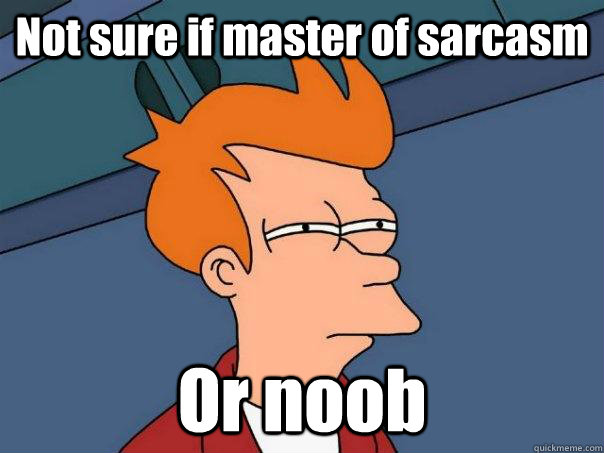 not sure if master of sarcasm or noob - Futurama Fry