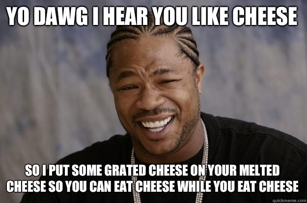 YO DAWG I HEAR YOU LIKE CHEESE so I sourced the sources insi - Xzibit meme
