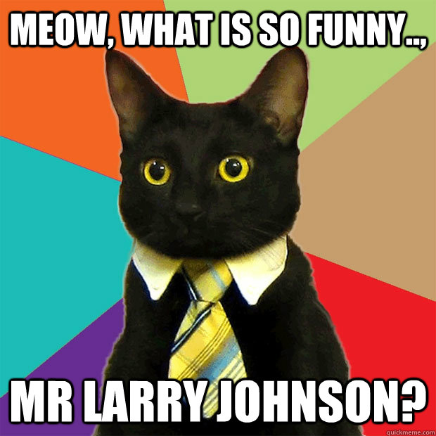 meow what is so funny mr larry johnson - Business Cat