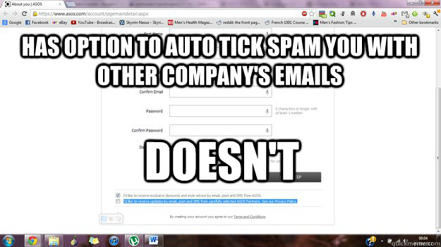 has option to auto tick spam you with other companys emails - Good Guy ASOS