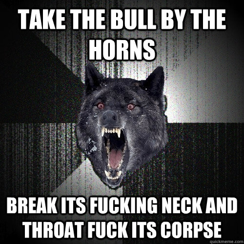 take the bull by the horns break its fucking neck and throat - Insanity Wolf