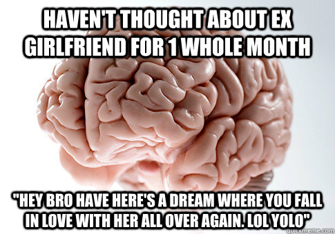 havent thought about ex girlfriend for 1 whole month hey b - Scumbag Brain
