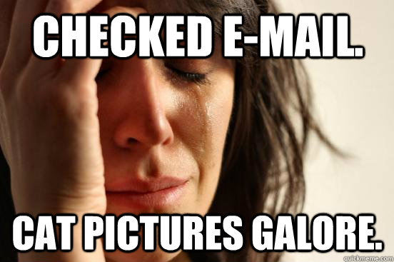 checked email cat pictures galore - First World Problems