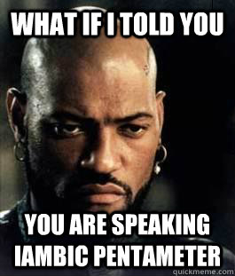 what if i told you you are speaking iambic pentameter - Morpheus, Shakespeare Style