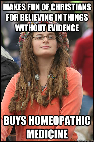 makes fun of christians for believing in things without evid - College Liberal