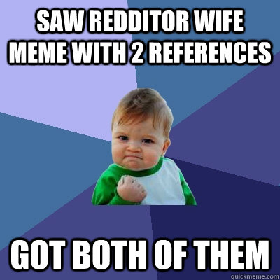 saw redditor wife meme with 2 references got both of them - Success Kid