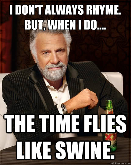 i dont always rhyme but when i do the time flies like - The Most Interesting Man In The World