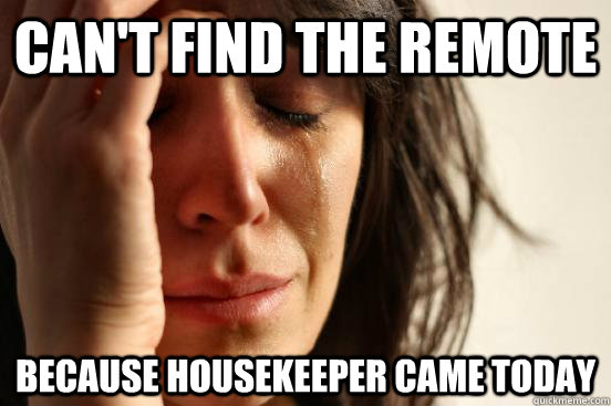 cant find the remote because housekeeper came today - First World Problems