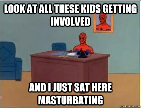 look at all these kids getting involved and i just sat here - Spiderman Desk