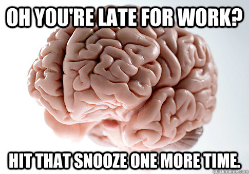 oh youre late for work hit that snooze one more time - Scumbag Brain