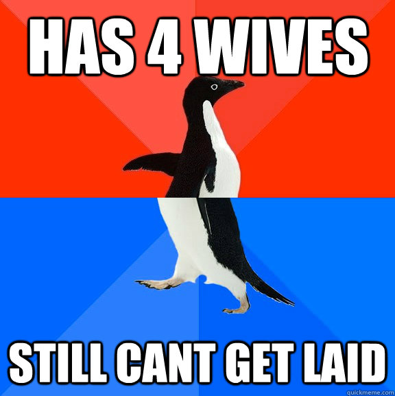 has 4 wives still cant get laid - Socially Awesome Awkward Penguin