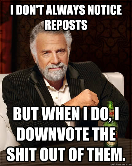 i dont always notice reposts but when i do i downvote the - The Most Interesting Man In The World