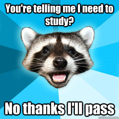 youre telling me i need to study no thanks ill pass - Lame Pun Coon