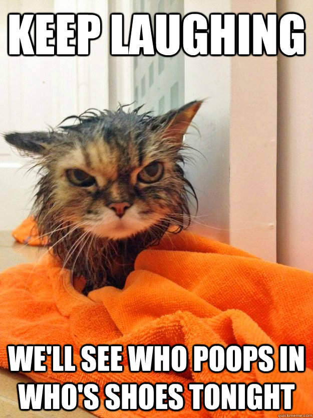 keep laughing well see who poops in whos shoes tonight -