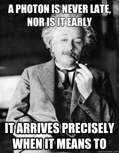 a photon is never late nor is it early it arrives precisely - Special Relativity Einstein