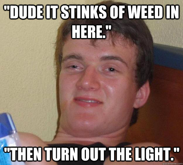 dude it stinks of weed in here then turn out the light - 10 Guy