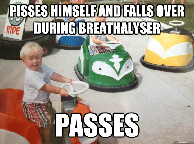 pisses himself and falls over during breathalyser passes - DUI Toddler