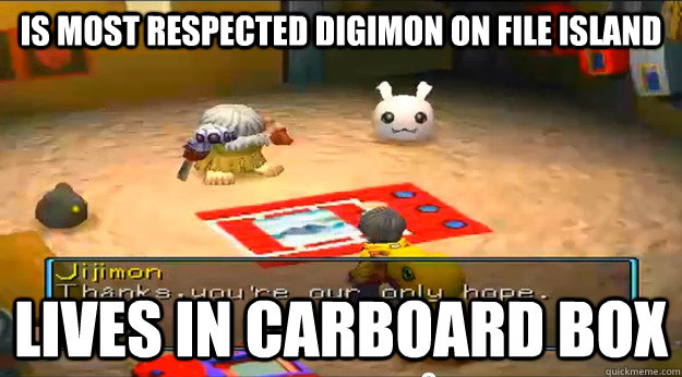 is most respected digimon on file island lives in carboard b -