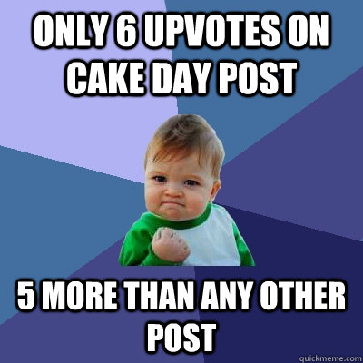 only 6 upvotes on cake day post 5 more than any other post - Success Kid