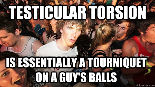 testicular torsion is essentially a tourniquet on a guys ba - Sudden Clarity Clarence