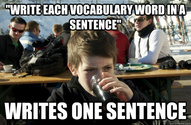 write each vocabulary word in a sentence writes one senten - Lazy Elementary School Kid
