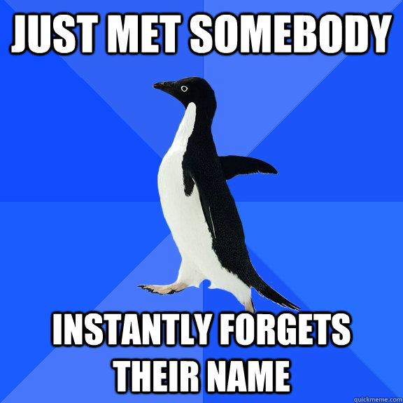 just met somebody instantly forgets their name - Socially Awkward Penguin