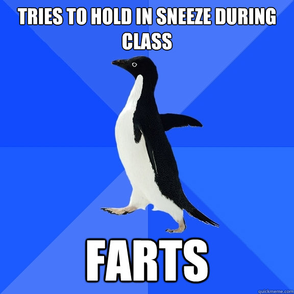 tries to hold in sneeze during class farts - Socially Awkward Penguin