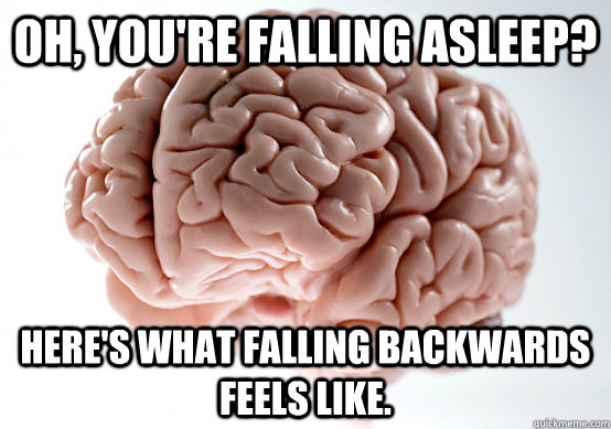 oh youre falling asleep heres what falling backwards fee - Scumbag Brain I almost puked