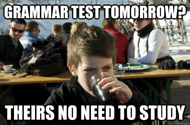 grammar test tomorrow theirs no need to study - Lazy Elementary School Kid