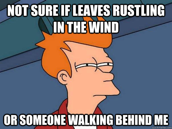 not sure if leaves rustling in the wind or someone walking b - Futurama Fry