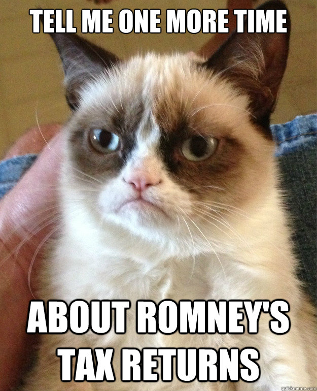 tell me one more time about romneys tax returns - Grumpy cat