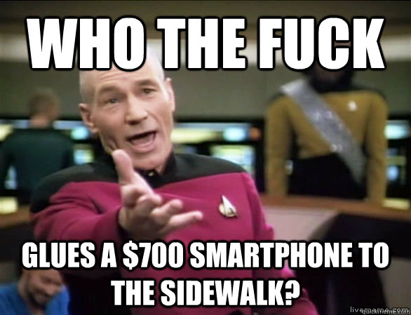 who the fuck glues a 700 smartphone to the sidewalk - Annoyed Picard HD