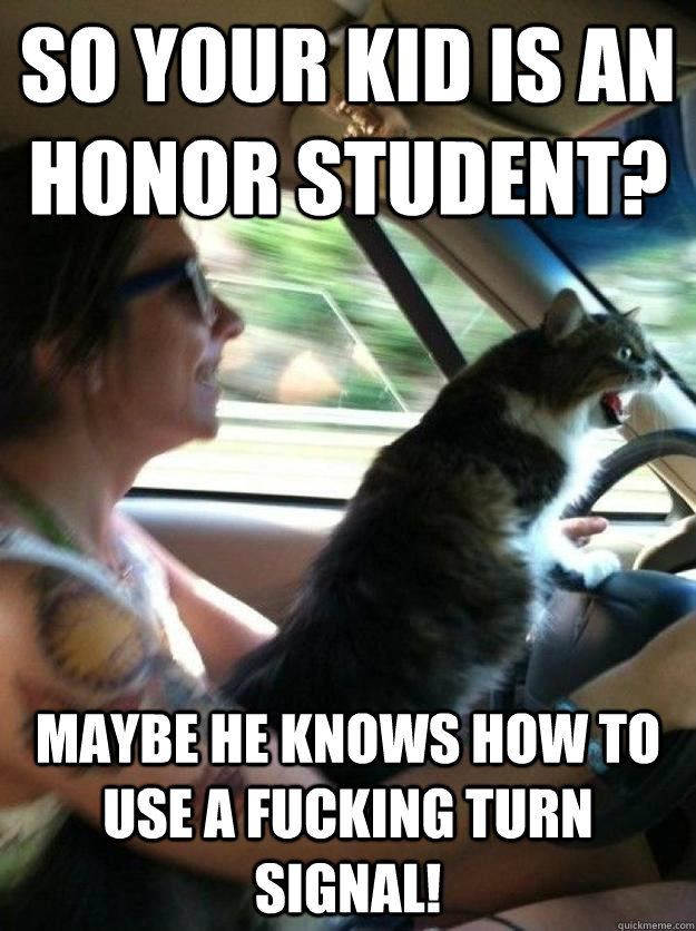 so your kid is an honor student maybe he knows how to use a - Road Rage Cat