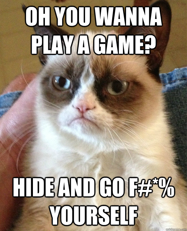 oh you wanna play a game hide and go f yourself - Grumpy Cat