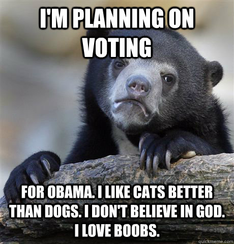 im planning on voting for obama i like cats better than d - Confession Bear