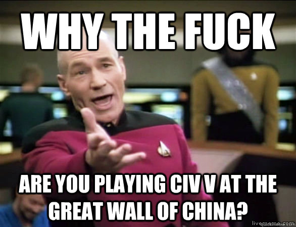 why the fuck are you playing civ v at the great wall of chin - Annoyed Picard HD