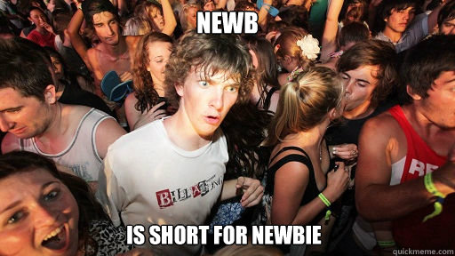 newb is short for newbie - Sudden Clarity Clarence