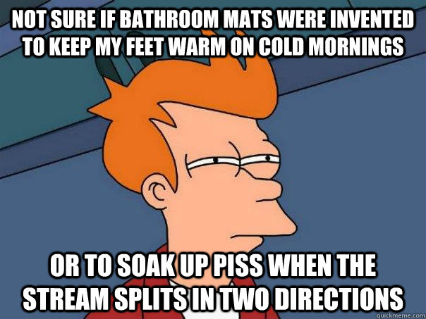 not sure if bathroom mats were invented to keep my feet warm - Futurama Fry