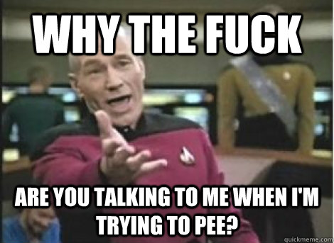 why the fuck are you talking to me when im trying to pee - ANNOYED PICARD