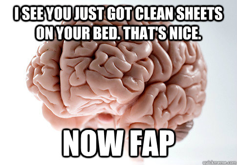 i see you just got clean sheets on your bed thats nice no - Scumbag Brain