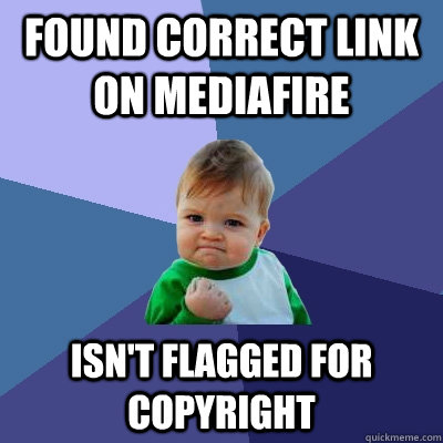 found correct link on mediafire isnt flagged for copyright - Success Kid