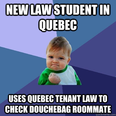 new law student in quebec uses quebec tenant law to check d - Success Kid