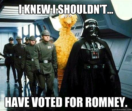 i knew i shouldnt have voted for romney - Big Bird