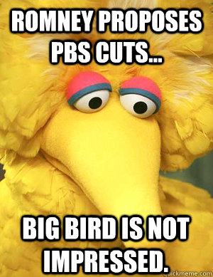 romney proposes pbs cuts big bird is not impressed - Big Bird