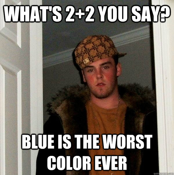 whats 22 you say blue is the worst color ever - Scumbag Steve