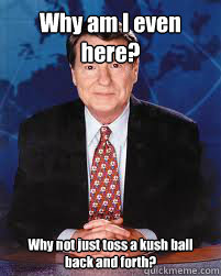 why am i even here why not just toss a kush ball back and f - Jim Lehrer News